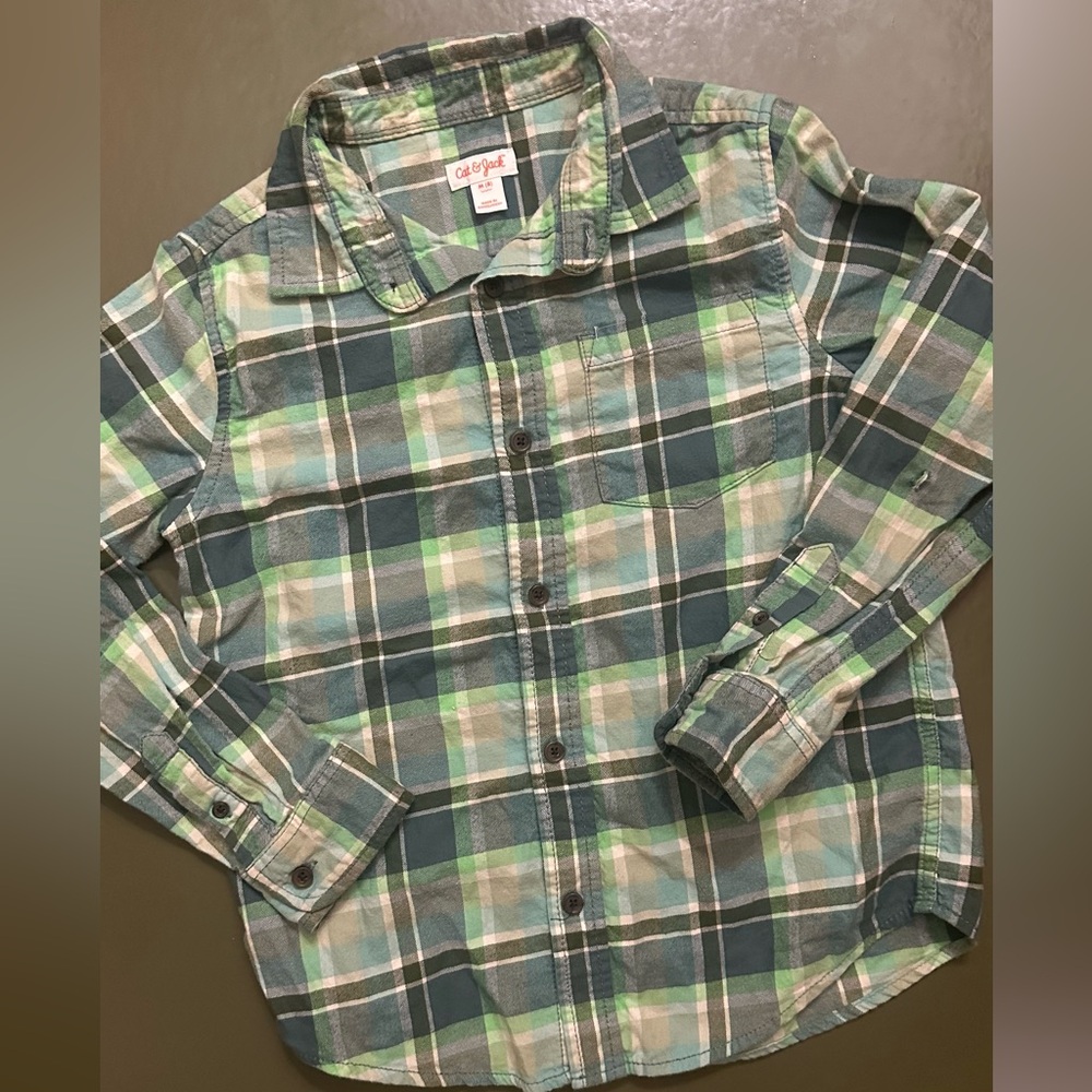 Cat & Jack Green and Blue Plaid Button Down Shirt